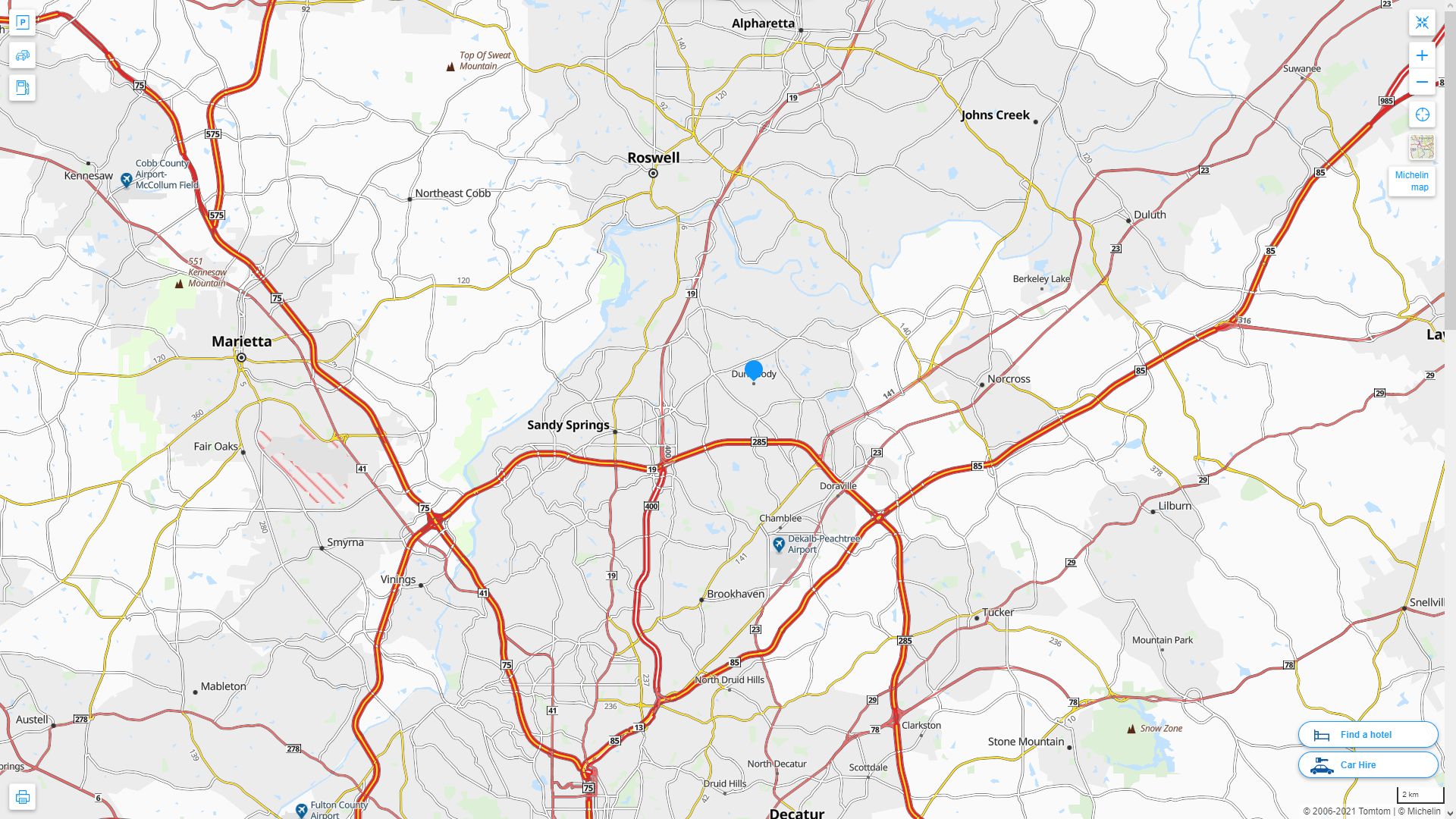 Dunwoody Georgia Highway And Road Map